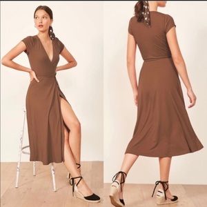 Reformation Jeans Becca Wrap Dress in Toffee